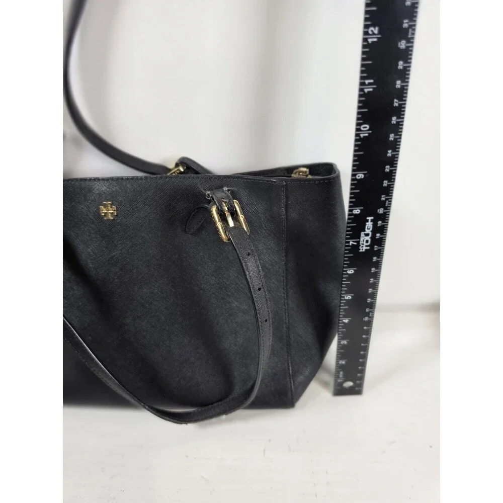 TORY BURCH Emerson/York Buckle Tote Saffiano Leather Designer Shoulder Bag BLACK